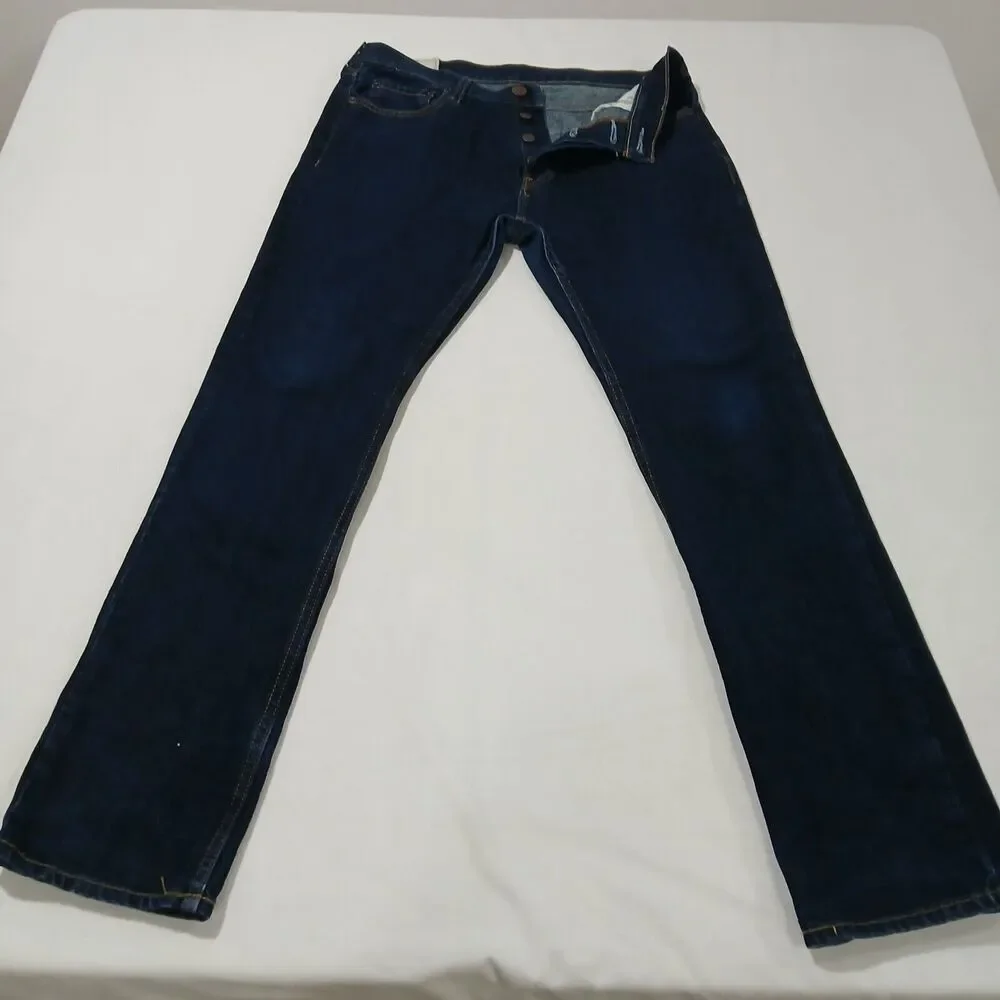 Hollister Jeans Mens 32x32 100% Cotton Slim Straight Button Fly Dark Denim